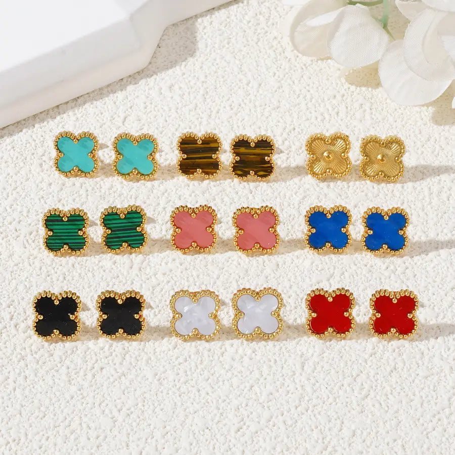 Clover Gold Plated Stud Earrings – Waterproof Stainless Steel – 18K Gold Plated, Perfect Gift for Her