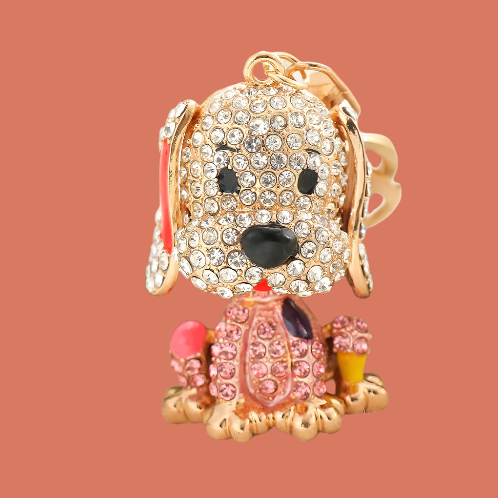 Adorable Crystal Puppy Dog Keychain - Bling Rhinestone Charm for Keys, Purse & Handbag – 18K Gold Plated, Perfect Gift for Her