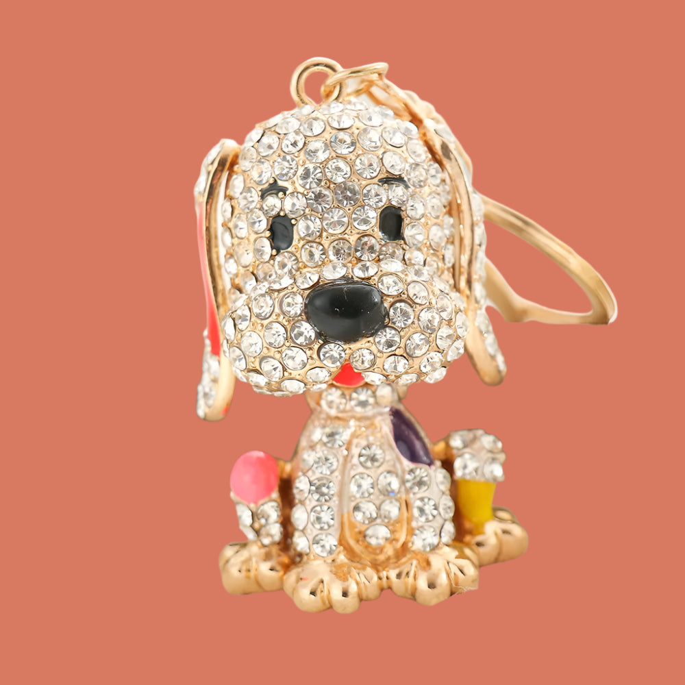 Adorable Crystal Puppy Dog Keychain - Bling Rhinestone Charm for Keys, Purse & Handbag – 18K Gold Plated, Perfect Gift for Her