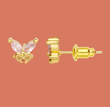 Real Gold Plated Butterfly Stud Earrings – Cute & Dainty Aretes for Women – 18K Gold Plated, Perfect Gift for Her