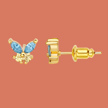 Real Gold Plated Butterfly Stud Earrings – Cute & Dainty Aretes for Women – 18K Gold Plated, Perfect Gift for Her