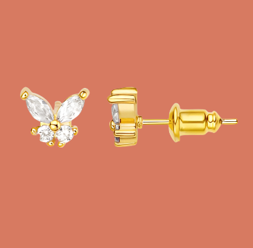 Real Gold Plated Butterfly Stud Earrings – Cute & Dainty Aretes for Women – 18K Gold Plated, Perfect Gift for Her