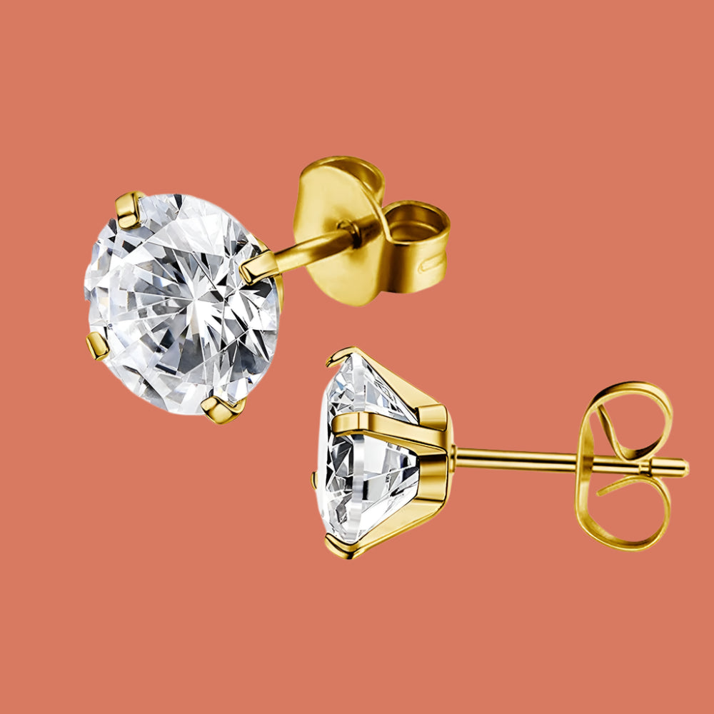 Hypoallergenic Gold CZ Earrings - 316L Surgical Steel Crystal Stud Earrings – 18K Gold Plated, Perfect Gift for Her