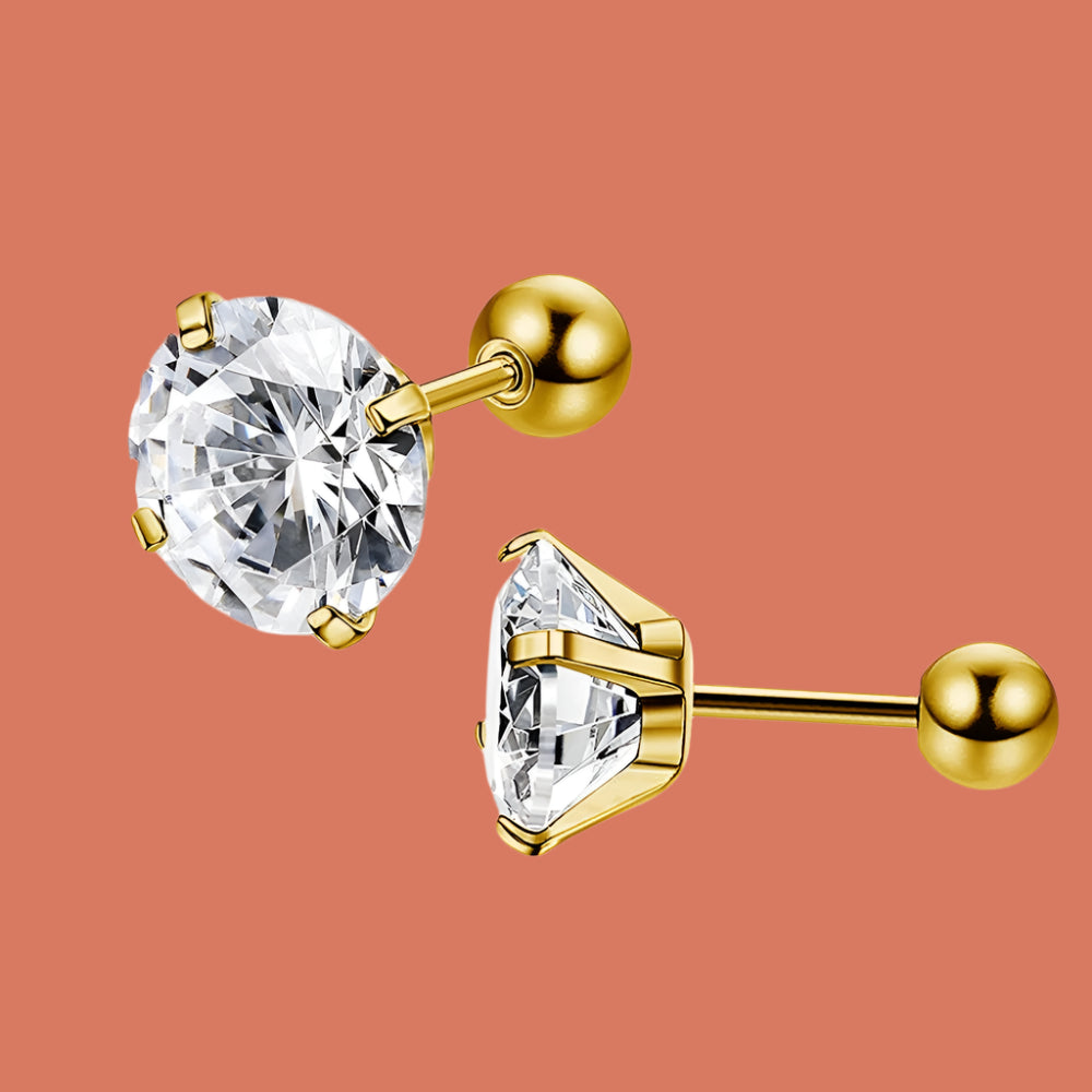 316L Surgical Steel CZ Stud Earrings - Hypoallergenic Gold Cubic Zirconia Studs – 18K Gold Plated, Perfect Gift for Her