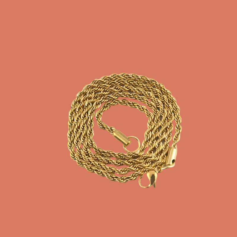 A coiled 18K gold plated stainless steel twisted rope chain necklace
