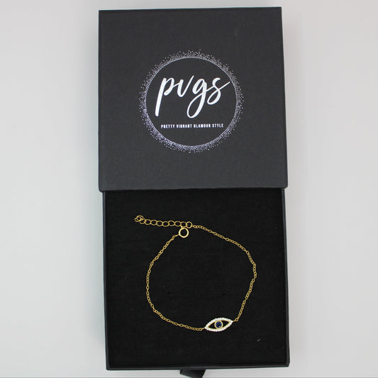 925 Silver Evil Eye Bracelet 18k Gold Plated with Mini Zircon Gift