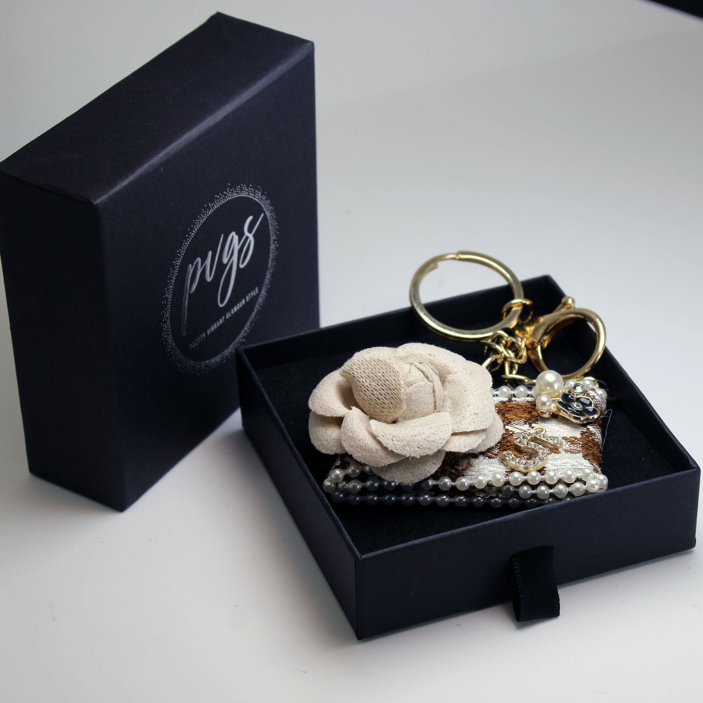 Luxury Mini Camellia Bag Keychain - Crystal Rhinestone Purse Charm with Flower Detail – 18K Gold Plated, Perfect Gift for Her
