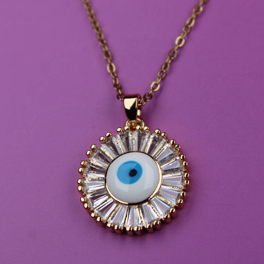 Necklace with a decorative pendant on a purple background