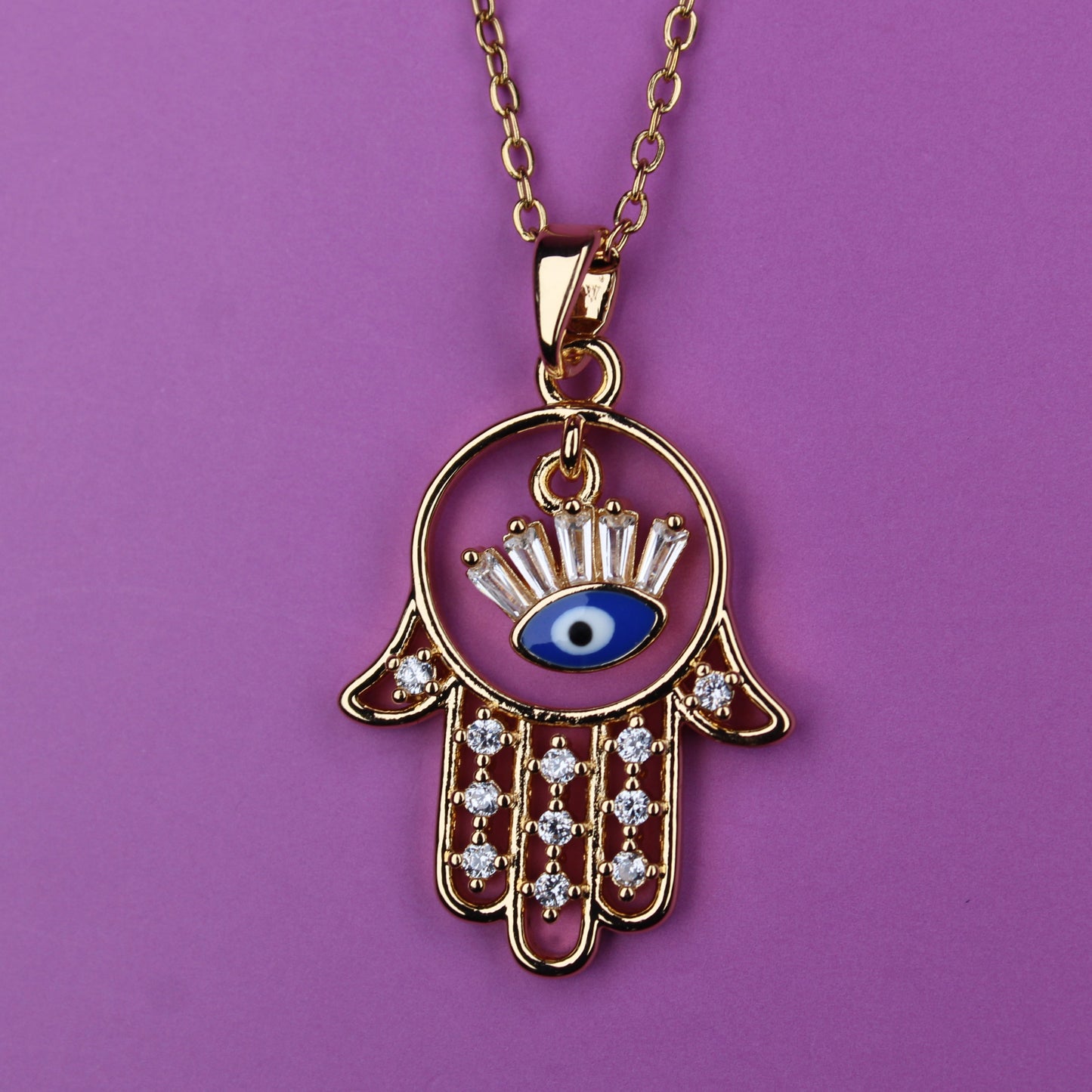 Hamsa Hand Evil Eye Necklace 18K Gold Plated Non-Tarnish – 18K Gold Plated, Perfect Gift for Her