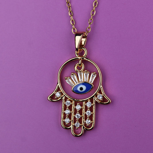 Hamsa Hand Evil Eye Necklace 18k Gold Plated Nontarnish 18k Gold Gifts for Her