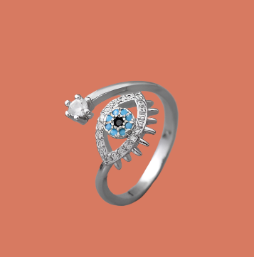 Evil Eye Adjustable Ring - 18K Gold Plated Open CZ Ring Turkish Blue Eye Protection – 18K Gold Plated, Perfect Gift for Her