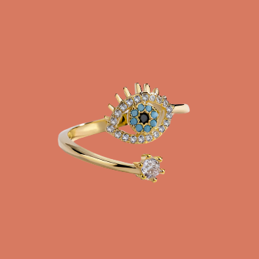 Evil Eye Adjustable Ring - 18K Gold Plated Open CZ Ring Turkish Blue Eye Protection – 18K Gold Plated, Perfect Gift for Her