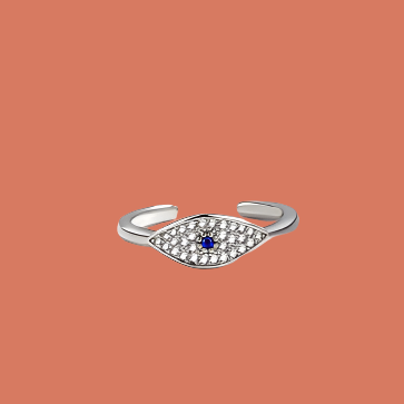 Minimalist Evil Eye Ring - 18K Gold Plated Silver Adjustable CZ Ring Turkish Blue Eye Protection Jewellery – 18K Gold Plated, Perfect Gift for Her