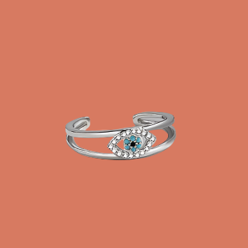 Evil Eye Double Band Ring - 18K Gold Silver Adjustable CZ Ring Turkish Blue Eye Protection – 18K Gold Plated, Perfect Gift for Her
