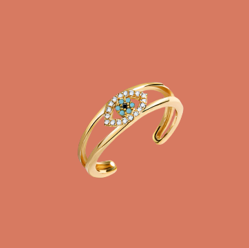 Evil Eye Double Band Ring - 18K Gold Silver Adjustable CZ Ring Turkish Blue Eye Protection – 18K Gold Plated, Perfect Gift for Her