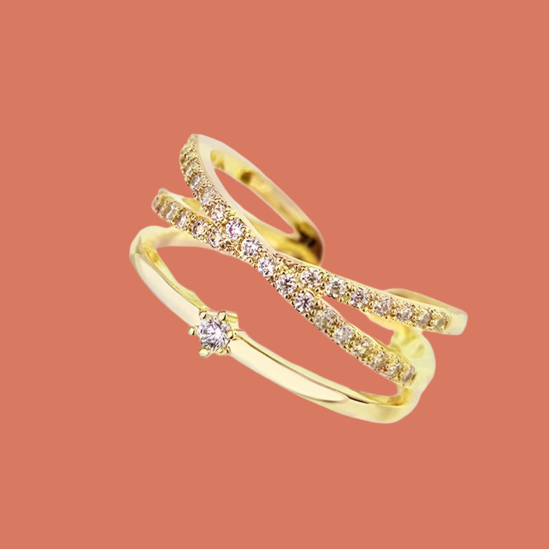 Adjustable Crystal Ring - Women's Luxury Open Band Statement Ring – 18K Gold Plated, Perfect Gift for Her