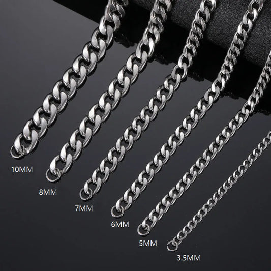 Premium Stainless Steel Cuban Link Chain Necklace Silver Finish Jewelry Gifting