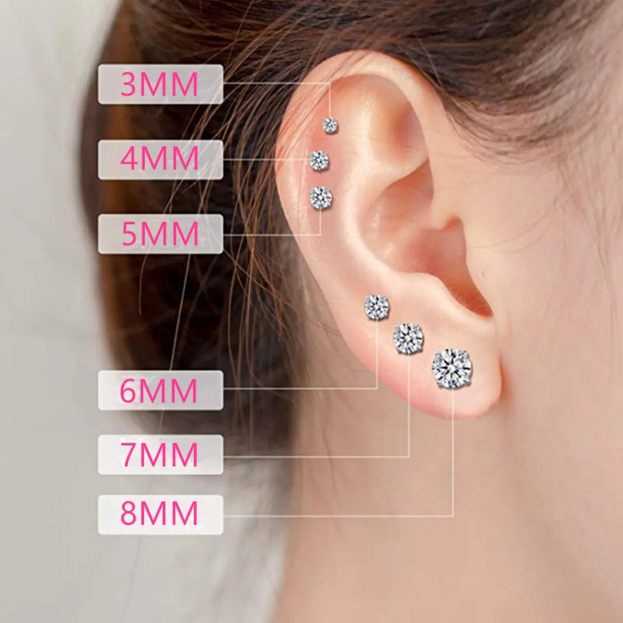 Ione Elegant Women's Stud Earrings – Hypoallergenic Stainless Steel & Multi-Size CZ – 18K Gold Plated, Perfect Gift for Her