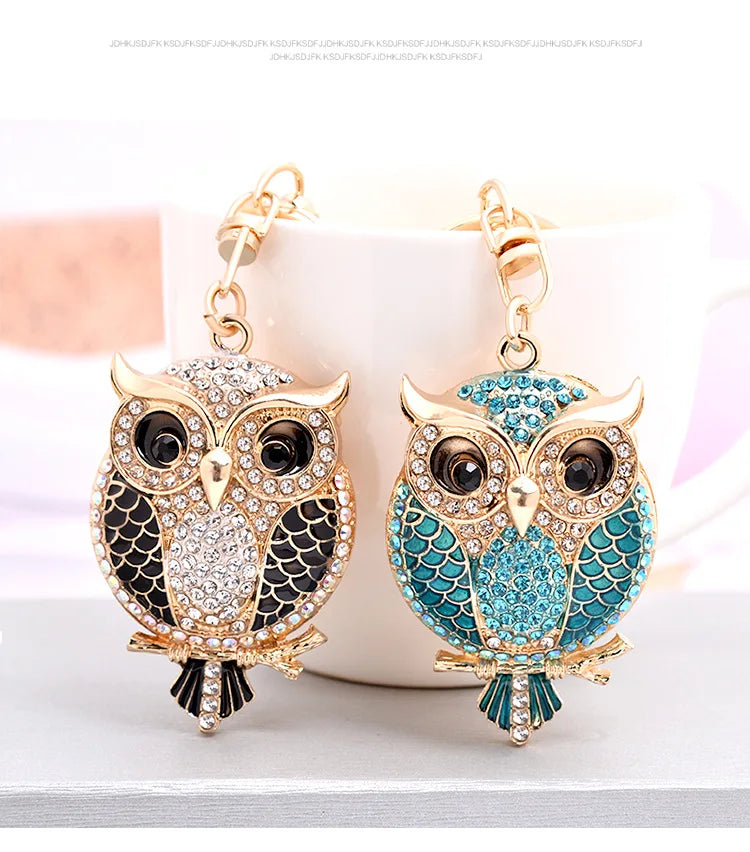 Adorable Crystal Owl Keychain Rhinestone Bird Charm with Big Jewelry Gifting