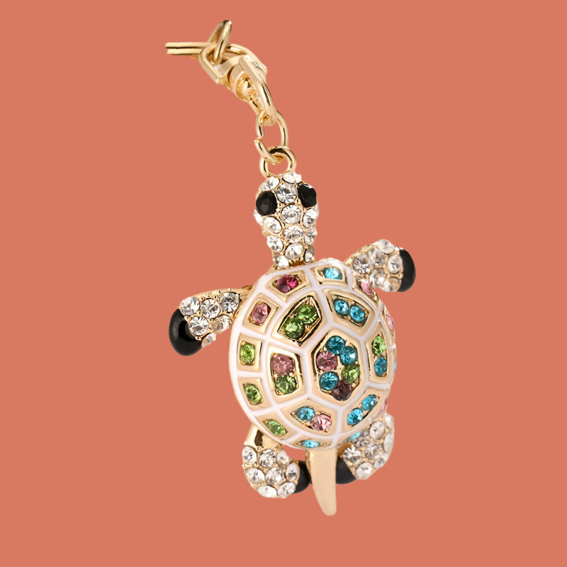 Luxury Crystal Turtle Keychain - Sparkling Rhinestone Marine Animal Charm for Keys & Bags – 18K Gold Plated, Perfect Gift for Her