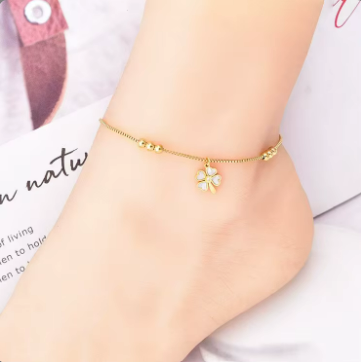 Elegant Gold Flower Anklet – 18K Gold Plated Stainless Steel, Non-Tarnish – 18K Gold Plated, Perfect Gift for Her