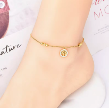 Tree of Life Anklet – 18K Gold Plated Stainless Steel with Cubic Zirconia Charm, Non-Tarnish – 18K Gold Plated, Perfect Gift for Her