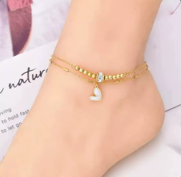 Beach-Ready Gold Heart Anklet – Waterproof 18K Gold Plated Stainless Steel – 18K Gold Plated, Perfect Gift for Her