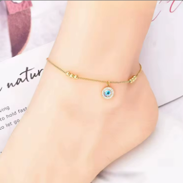 Evil Eye Anklet – 18K Gold Plated Stainless Steel with Cubic Zirconia, Non-Tarnish – 18K Gold Plated, Perfect Gift for Her