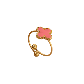 18K Gold Plated Stainless Steel Four Leaf Clover Ring - Adjustable Open Band with Colourful Enamel Clover Charm