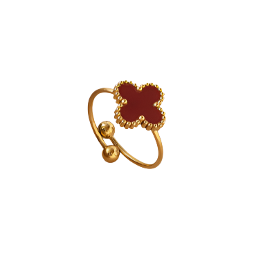 18K Gold Plated Stainless Steel Four Leaf Clover Ring - Adjustable Open Band with Colourful Enamel Clover Charm