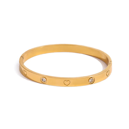 Daria Stainless Steel Gold Plated Multicolour Zircon Bangle | Non-Tarnish Polished Bracelet