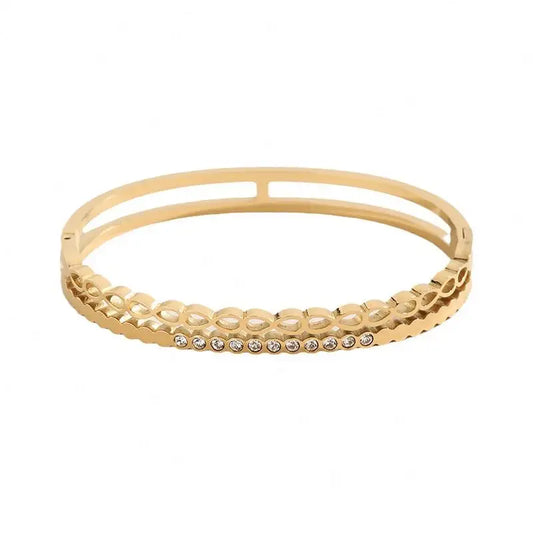 Fauna Stainless Steel Gold Plated Multicolour Zircon Bangle | Non-Tarnish Polished Bracelet