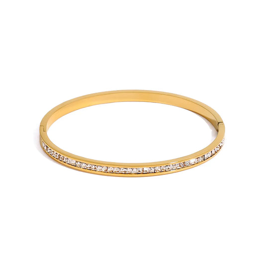Eleta Stainless Steel Gold Plated Multicolour Zircon Bangle | Non-Tarnish Polished Bracelet
