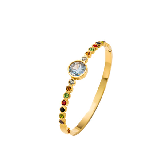 Brisa Stainless Steel Gold Plated Multicolour Zircon Bangle | Non-Tarnish Polished Bracelet