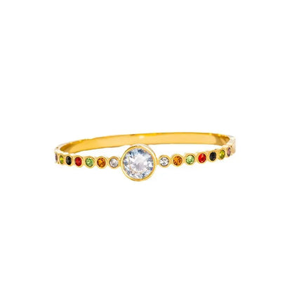 Brisa Stainless Steel Gold Plated Multicolour Zircon Bangle | Non-Tarnish Polished Bracelet