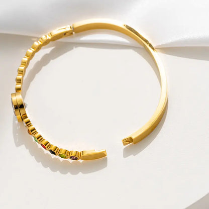 Brisa Stainless Steel Gold Plated Multicolour Zircon Bangle | Non-Tarnish Polished Bracelet