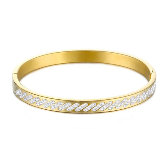 Aluna Stainless Steel Gold Plated Multicolour Zircon Bangle | Non-Tarnish Polished Bracelet