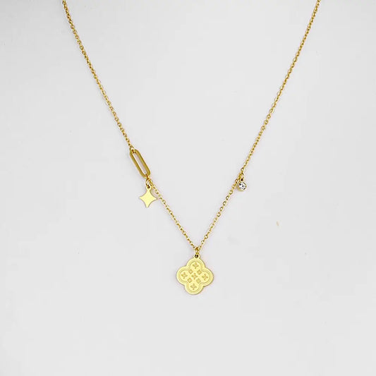 CZ Initial Pendant Necklace –  Gold-Plated Stainless Steel
