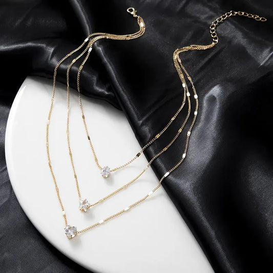 Vesta Multi-Layer Vintage Necklace | Gold & Silver Plated with Rhinestone Love, Star, Heart & Water Drop Pendants