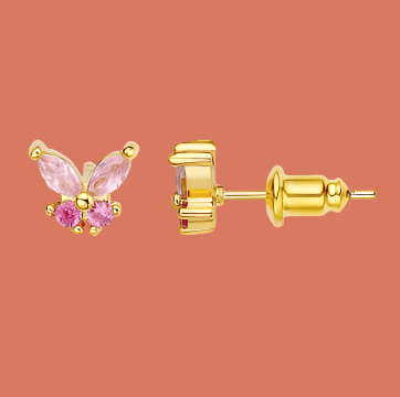 Real Gold Plated Butterfly Stud Earrings – Cute & Dainty Aretes for Women – 18K Gold Plated, Perfect Gift for Her