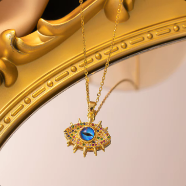 Gold Sunburst Evil Eye Necklace - Radiant Sun Protection Pendant Chain Jewellery
