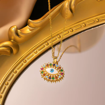 Colourful Evil Eye Necklace – 18K Gold Plated, Non-Tarnish Stainless Steel