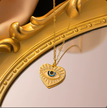 Gold Heart Evil Eye Necklace - Protective Love Pendant Chain Jewellery