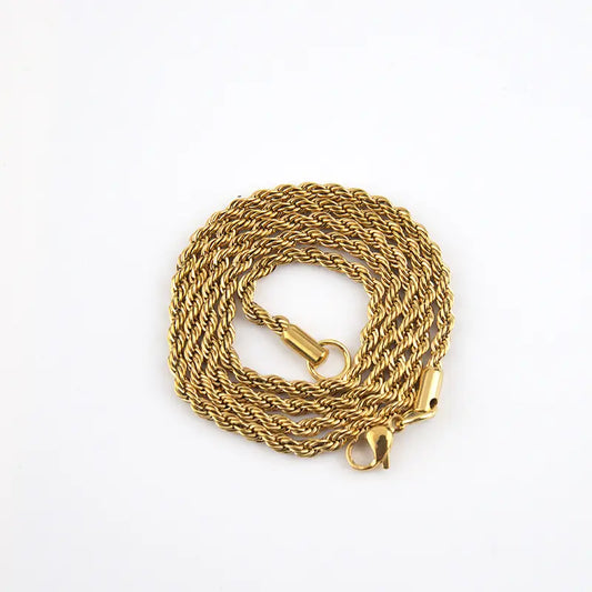Vexie 18K Gold Plated Rope Chain Necklace | 2.5mm Stainless Steel Twisted Chain