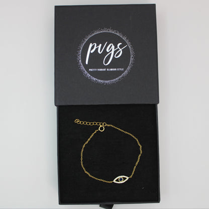 925 Silver Evil Eye Bracelet – 18K Gold Plated with Mini Zircon – 18K Gold Plated, Perfect Gift for Her