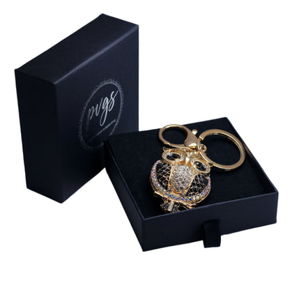 Adorable Crystal Owl Keychain - Rhinestone Bird Charm with Big Eyes for Keys & Bags – 18K Gold Plated, Perfect Gift for Her