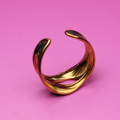 Golden Glow Ring Adjustable Open Design in Stainless Steel 18k Gold Gift Idea