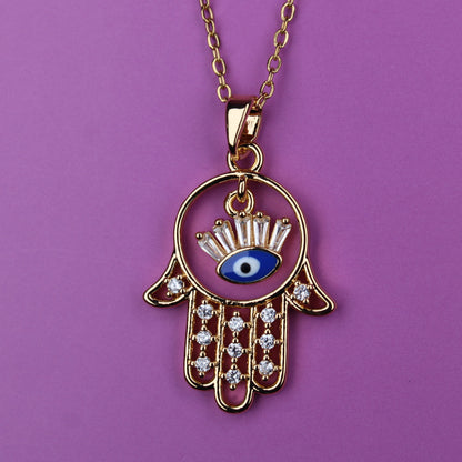 Hamsa Hand Evil Eye Necklace 18K Gold Plated Non-Tarnish – 18K Gold Plated, Perfect Gift for Her