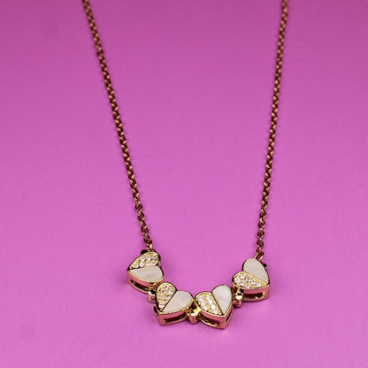 Heart Clover Necklace Gold Mother of Pearl Pendant – 18K Gold Plated, Perfect Gift for Her