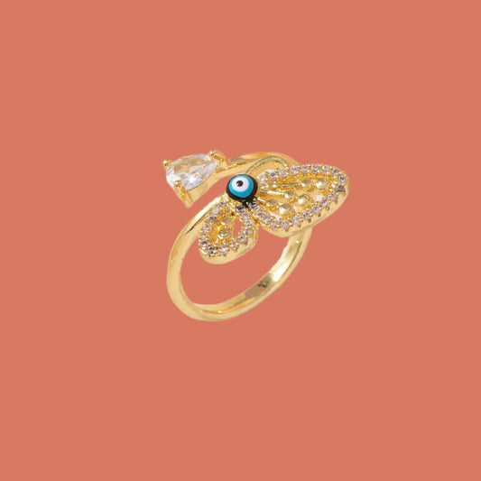 Colourful Evil Eye Adjustable Ring – 18K Gold Plated Copper – 18K Gold Plated, Perfect Gift for Her